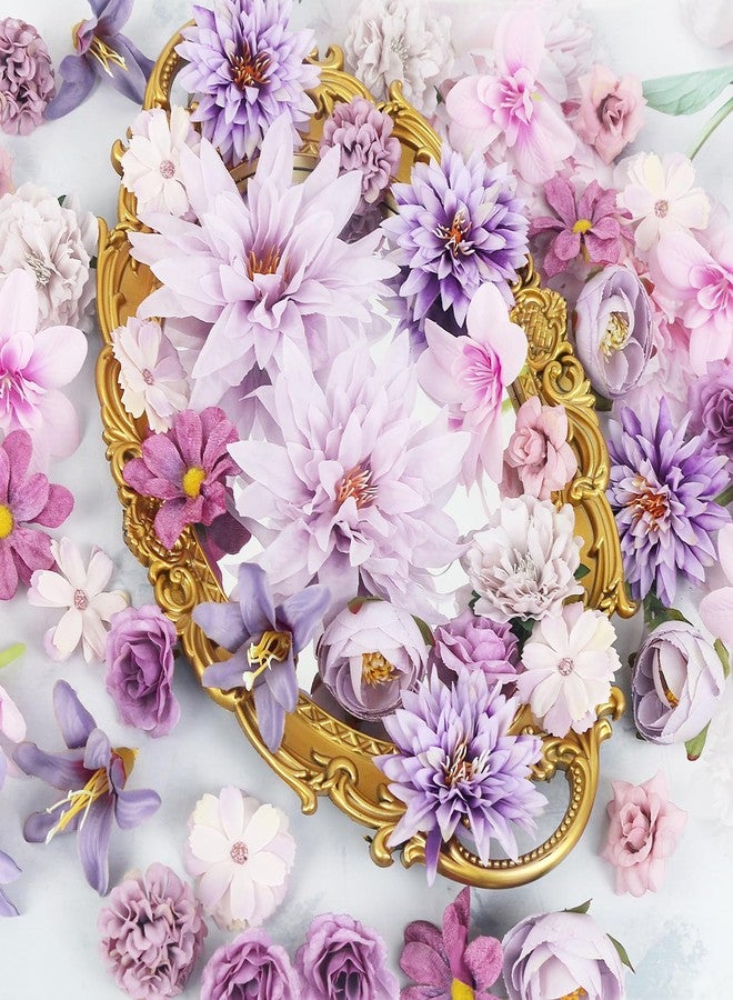 LACGO 48 PCS Artificial Flowers Heads, Fake Daisy Heads Bulk Silk Faux Rose DIY Cake Decor Blossom Garland Wreath Bouquets Crafts for Halloween Wedding Bridal Baby Shower Home Party Decoration(Purple) - Image 5