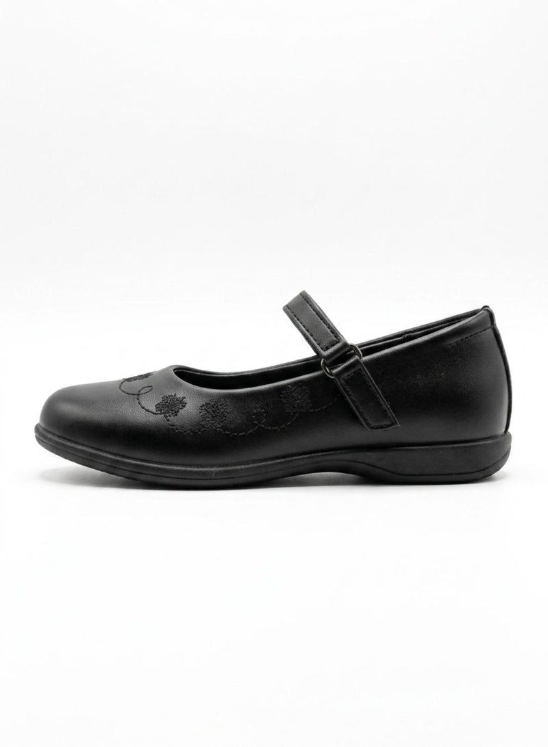 babyqlo Girls Black Embroidered Mary Jane Shoes - Image 3