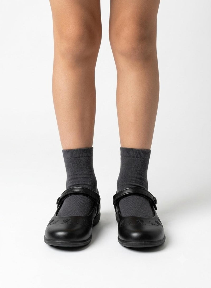 babyqlo Girls Black Embroidered Mary Jane Shoes - Image 1