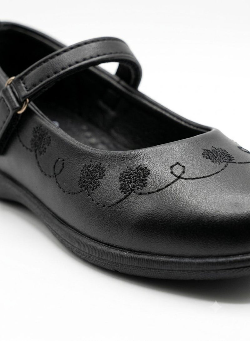 babyqlo Girls Black Embroidered Mary Jane Shoes - Image 4