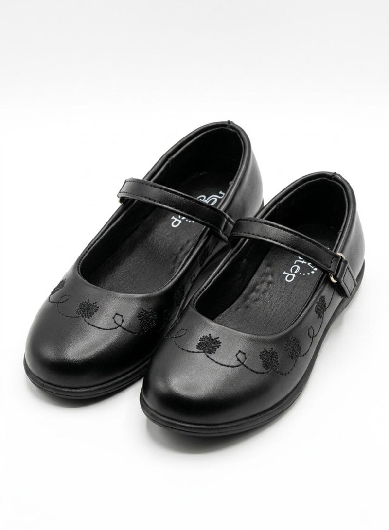 babyqlo Girls Black Embroidered Mary Jane Shoes - Image 2