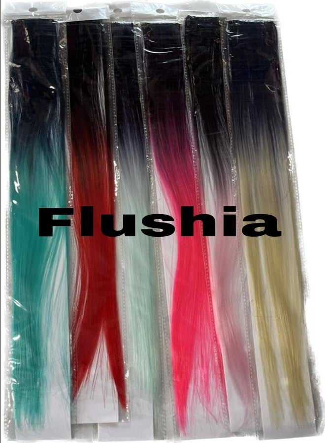 FLUSHIA خصلات شعر ملونة من FLUSHIA® للنساء والفتيات، خصلات شعر صناعية متعددة الألوان لحفلات مميزة، طول 22 بوصة. (ذهبي، أزرق سماوي، بنفسجي، بني، أزرق، راني) (مجموعة من 6 قطع) - Image 2