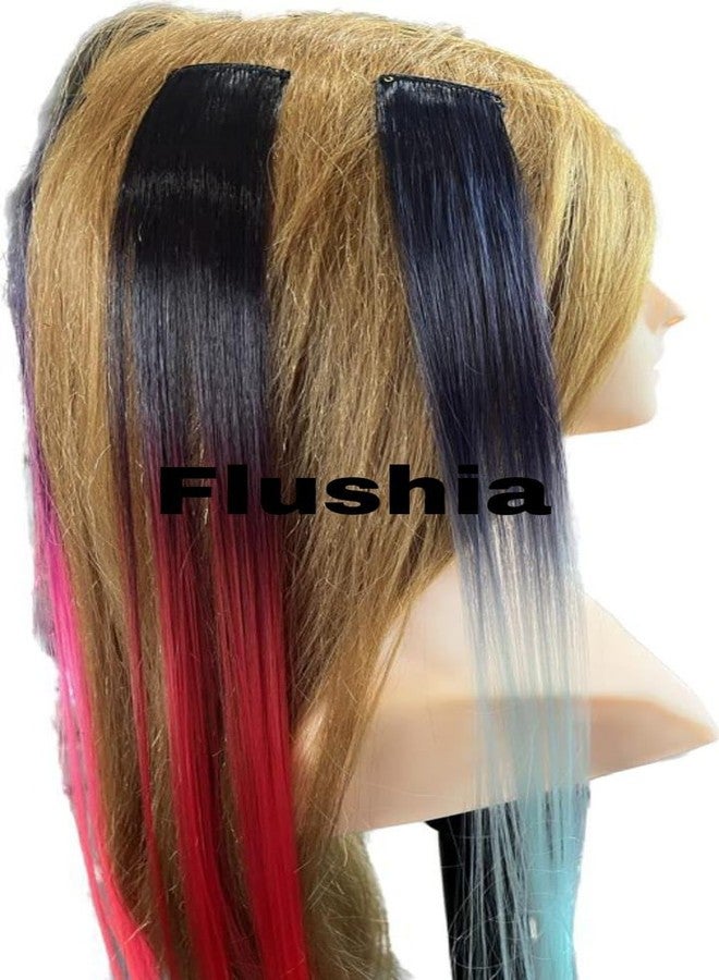 FLUSHIA خصلات شعر ملونة من FLUSHIA® للنساء والفتيات، خصلات شعر صناعية متعددة الألوان لحفلات مميزة، طول 22 بوصة. (ذهبي، أزرق سماوي، بنفسجي، بني، أزرق، راني) (مجموعة من 6 قطع) - Image 5