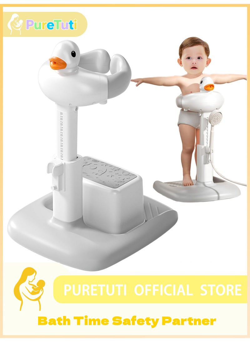 طفل نقي حامل استحمام للأطفال مع كرسي دعم، حامل استحمام قابل للتعديل للأطفال الصغار مع دعم للاستحمام ومضاد للانزلاق ومضاد للإغراق وسهل التنظيف وهدية مثالية للأطفال الرضع من عمر 6 إلى 36 شهرًا - Image 1