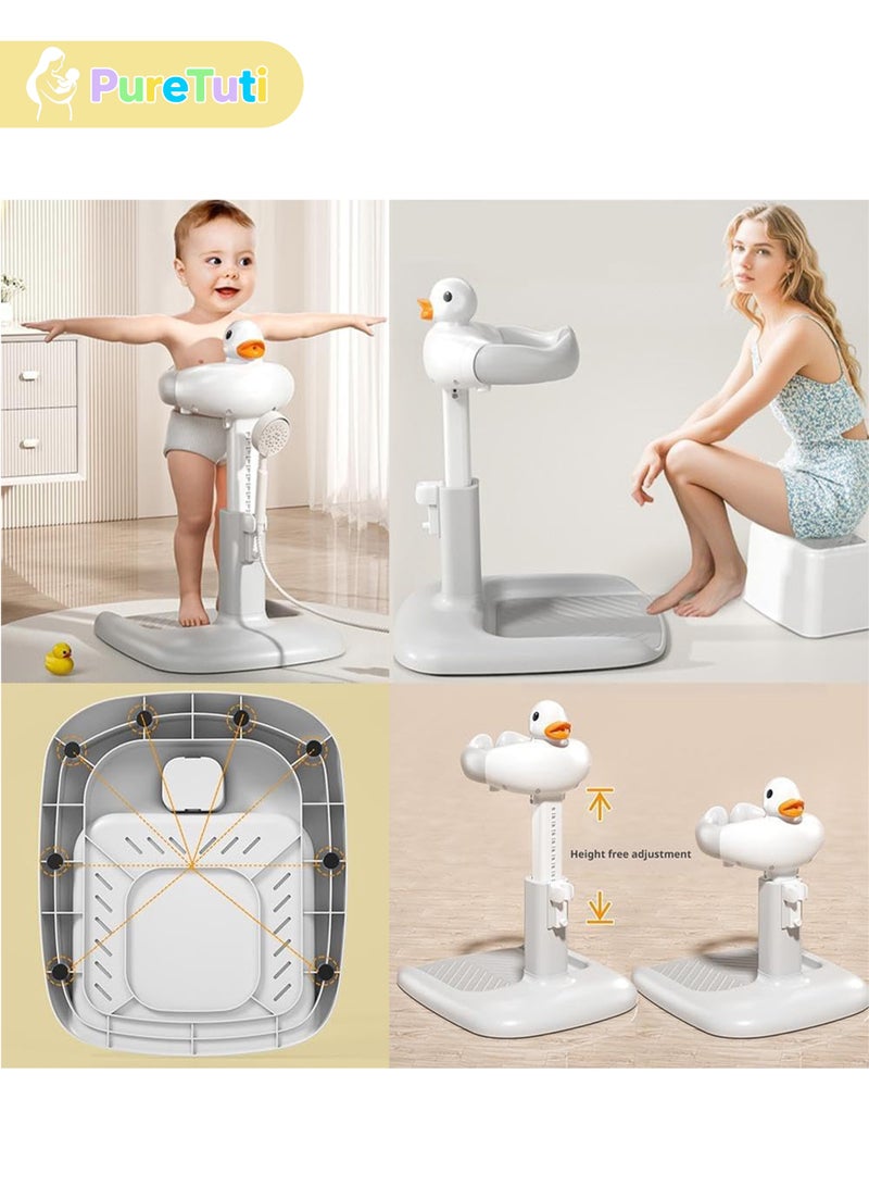 طفل نقي حامل استحمام للأطفال مع كرسي دعم، حامل استحمام قابل للتعديل للأطفال الصغار مع دعم للاستحمام ومضاد للانزلاق ومضاد للإغراق وسهل التنظيف وهدية مثالية للأطفال الرضع من عمر 6 إلى 36 شهرًا - Image 5
