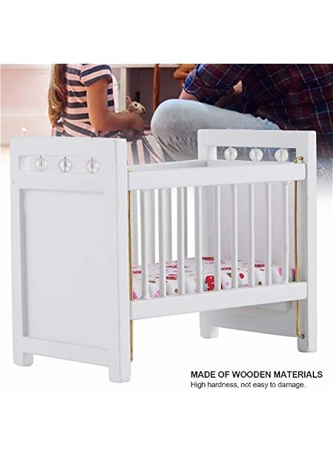 Baby Doll Bed, Wooden Doll Bed Baby Bed Toy Baby Toy Crib Doll Bedding for Dollhouse  - Image 2