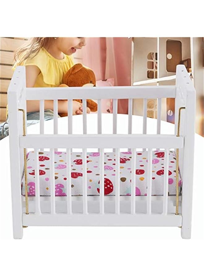 Baby Doll Bed, Wooden Doll Bed Baby Bed Toy Baby Toy Crib Doll Bedding for Dollhouse  - Image 3