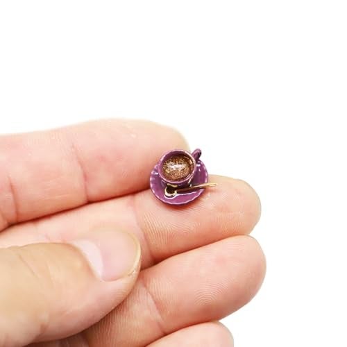 RillyRellow Hinge Head Tea Cup Coffee Hostess Hinge Decorative Topper Miniature Magnetic Figurine Door Decor Whimsical Quirky Home Decor Micro Lover Gift Cute Tea Cup Decor 3 per Set Plum - Image 1