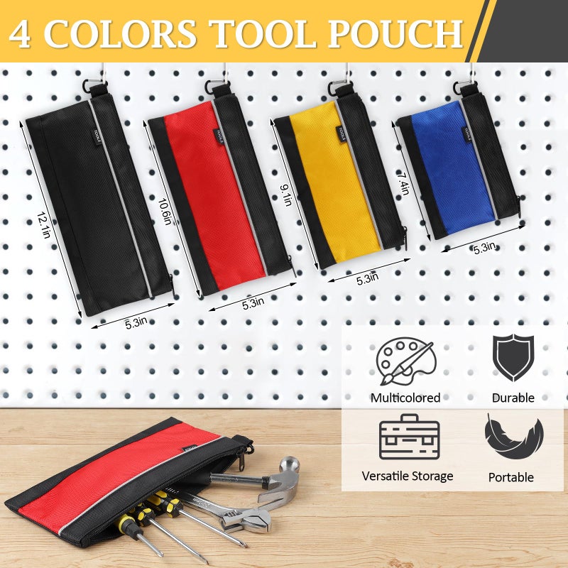 COIDEA 4 Pack Tool Pouch, Small Tool Bag with Zipper, 1680D Oxford Waterproof Multipurpose Tool Pouches with Carabiner for Men Tools, Travel Accessary, Stationary, Gadgets Storage Organizer, PSGJD-X4 - Image 2