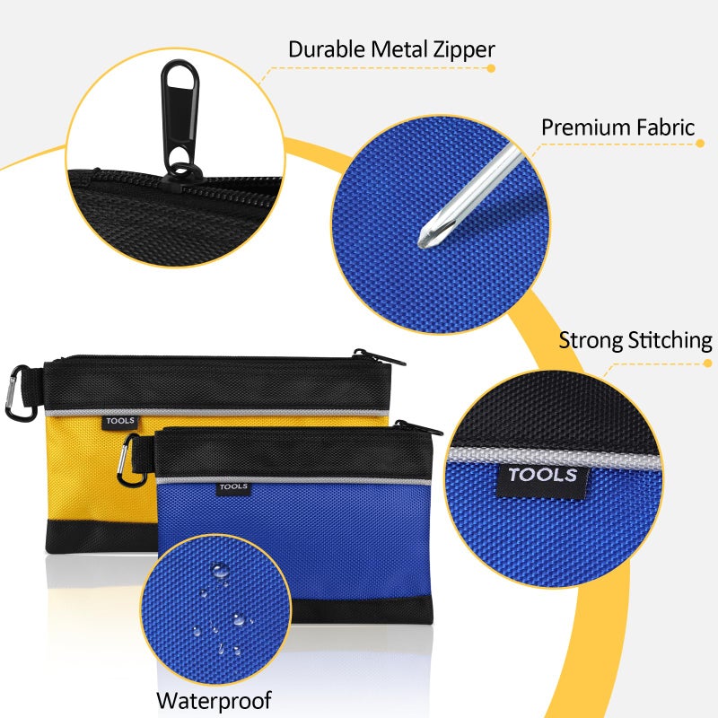 COIDEA 4 Pack Tool Pouch, Small Tool Bag with Zipper, 1680D Oxford Waterproof Multipurpose Tool Pouches with Carabiner for Men Tools, Travel Accessary, Stationary, Gadgets Storage Organizer, PSGJD-X4 - Image 3