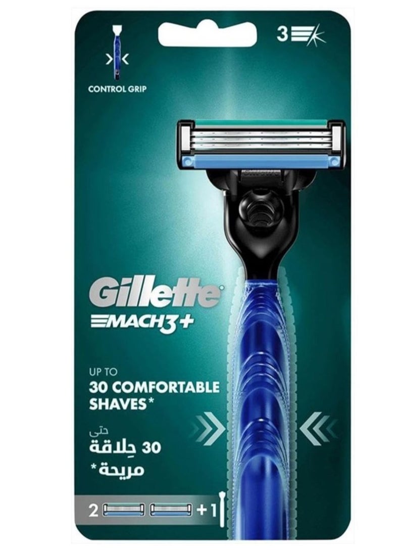 Gillette Mach 3 Razor, 3 bladed, 2 Count Blades Refills