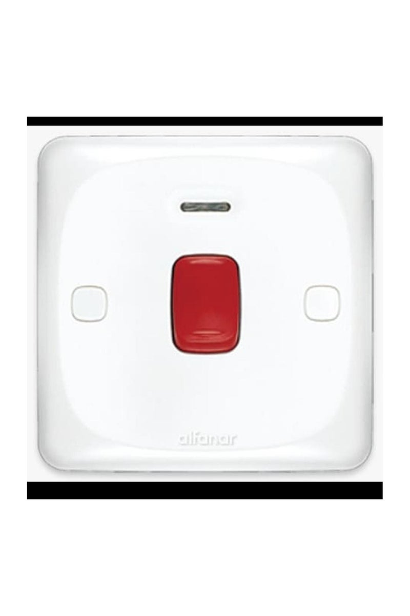 Alfanar 45A Double Pole Switch with Neon Indicator - White - Image 2