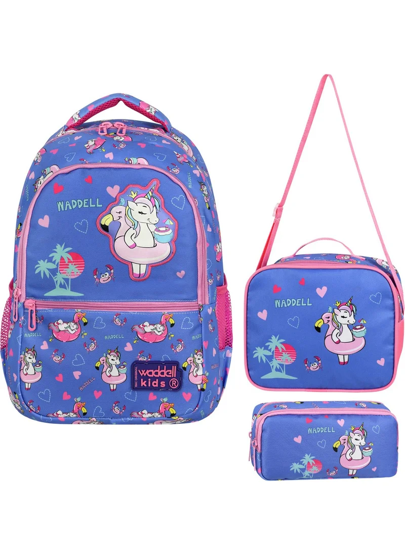 Waddell Licensed Turquoise-Pink Unicorn Patterned School Backpack, Lunch Bag and Pencil Case