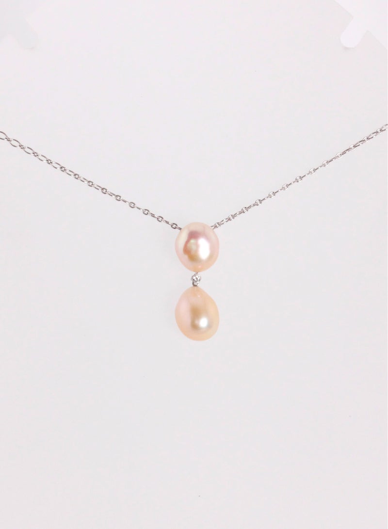 MIKURA Pendant Chain, Freshwater Pearls, A Quality, Natural Mix Color, 13.0-10.5MM, 18KW, 1D 0.03CT - Image 1