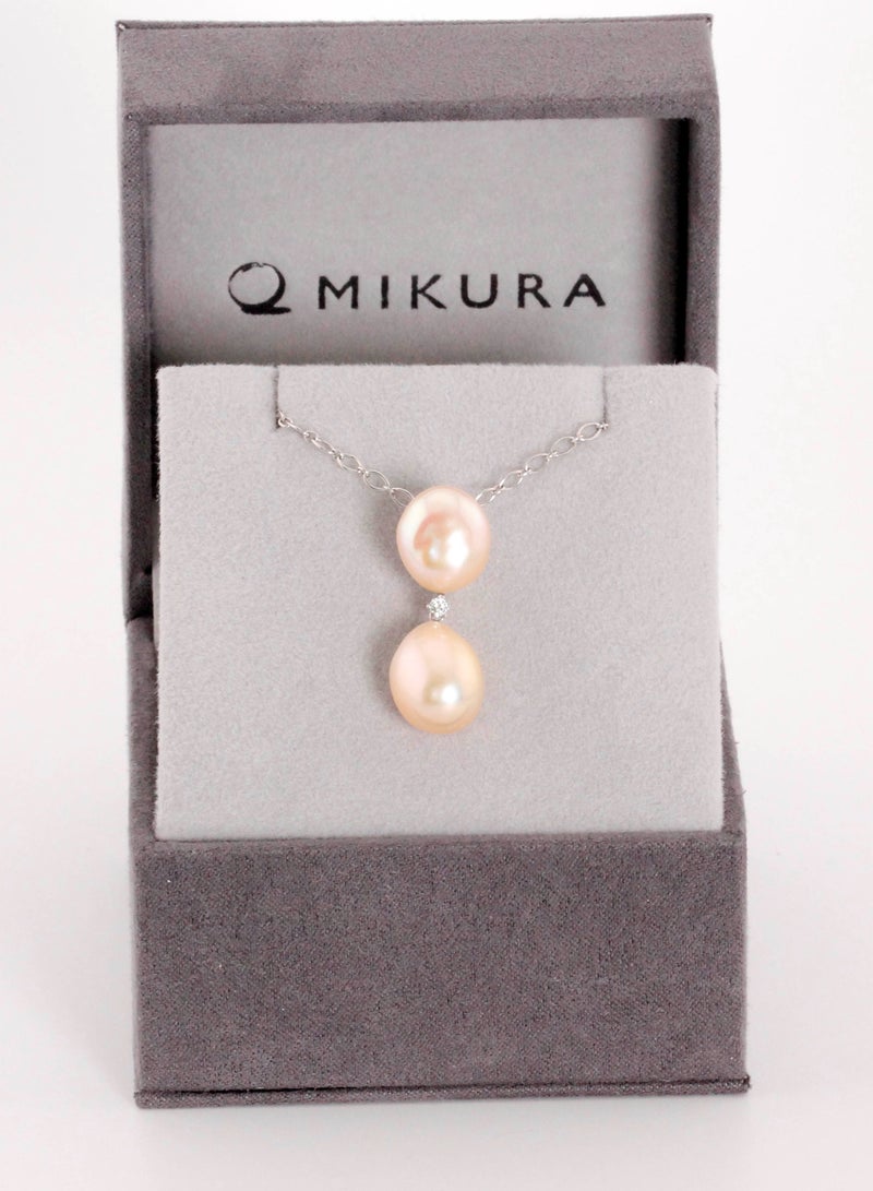 MIKURA Pendant Chain, Freshwater Pearls, A Quality, Natural Mix Color, 13.0-10.5MM, 18KW, 1D 0.03CT - Image 2