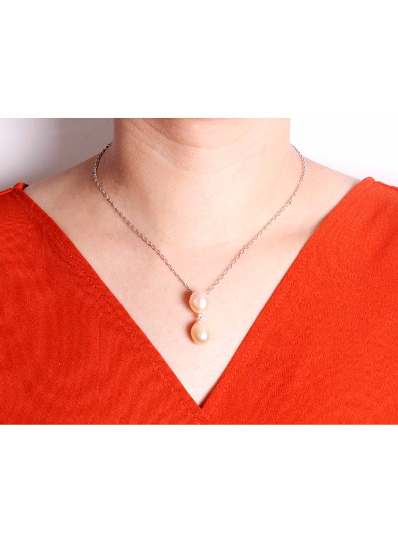 MIKURA Pendant Chain, Freshwater Pearls, A Quality, Natural Mix Color, 13.0-10.5MM, 18KW, 1D 0.03CT - Image 3