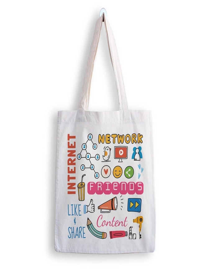 ARTBUG Tote Bag for Women with zip, Aesthetic Canvas tote bag for college girls, office, stylish and reusable - Intrenet Network - D No - 264 - Image 1