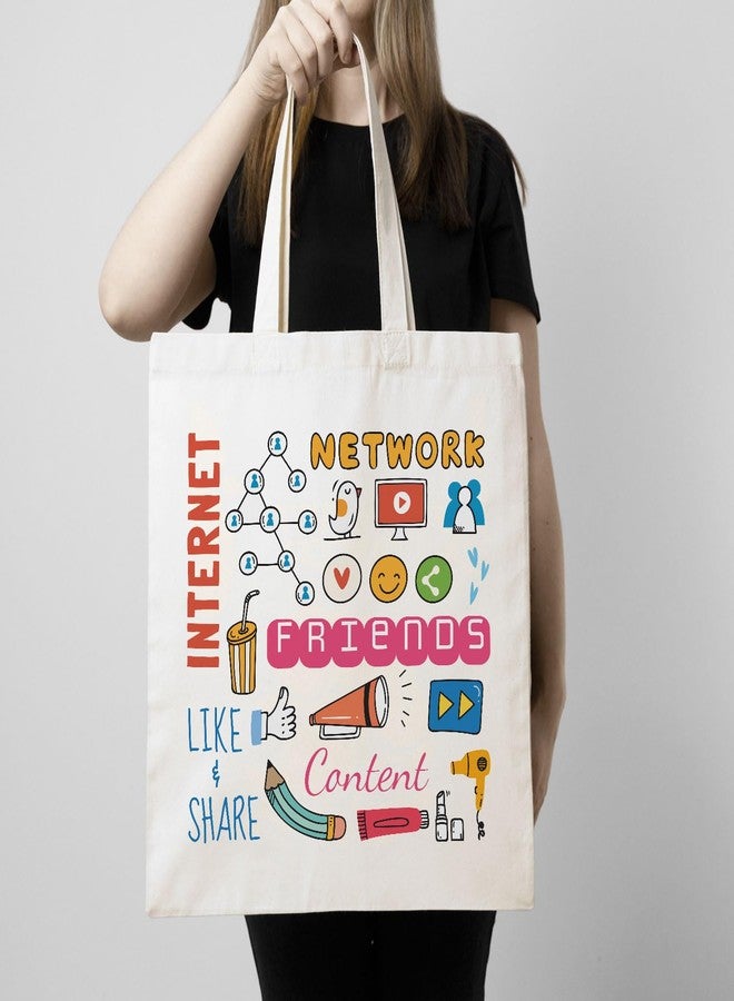 ARTBUG Tote Bag for Women with zip, Aesthetic Canvas tote bag for college girls, office, stylish and reusable - Intrenet Network - D No - 264 - Image 3