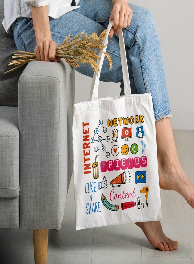 ARTBUG Tote Bag for Women with zip, Aesthetic Canvas tote bag for college girls, office, stylish and reusable - Intrenet Network - D No - 264 - Image 2
