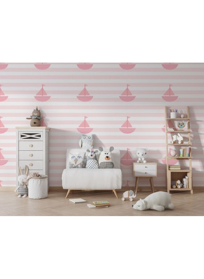 Home Gallery Pink Baby Shower Patterns Cute Print With Boat Fabric Wallpaper Covers An Area ​​Up To 4.2Mx3M With Adhesive  And Smoothing Tool - Image 3