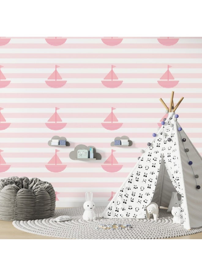 Home Gallery Pink Baby Shower Patterns Cute Print With Boat Fabric Wallpaper Covers An Area ​​Up To 4.2Mx3M With Adhesive  And Smoothing Tool - Image 5