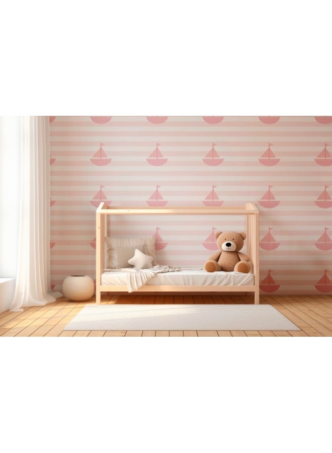 Home Gallery Pink Baby Shower Patterns Cute Print With Boat Fabric Wallpaper Covers An Area ​​Up To 4.2Mx3M With Adhesive  And Smoothing Tool - Image 1