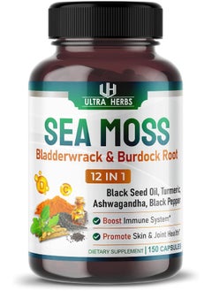 ULTRA HERBS Organic Sea Moss Capsules With Black Seed Oil, Ashwagandha, Burdock Root, Bladderwrack For Immune System, Gut, Skin & Energy *Usa Made & Tested*  - Image 1