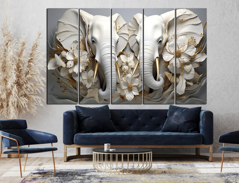 CN RETAILS Elephant 3D Painting with Frame Big Size set of 5 (48x30) Wall art for living room,Bedroom,Drawing room,Hotels-Wooden Framed-Digital Painting ss07_07 - Image 2