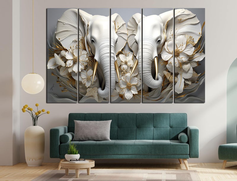 CN RETAILS Elephant 3D Painting with Frame Big Size set of 5 (48x30) Wall art for living room,Bedroom,Drawing room,Hotels-Wooden Framed-Digital Painting ss07_07 - Image 4