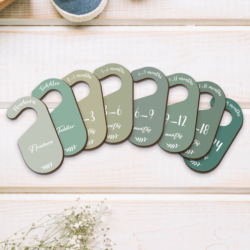 A Set Of Wooden Wardrobe Dividers With Month Labels 0 To 12 Color Coded Hanger Organizers Suitable For Clothing Nurseries And Closet Systems Durable Shower Gifts Size Marking System Decorative Milestone Tracker Partition Separators - Image 1
