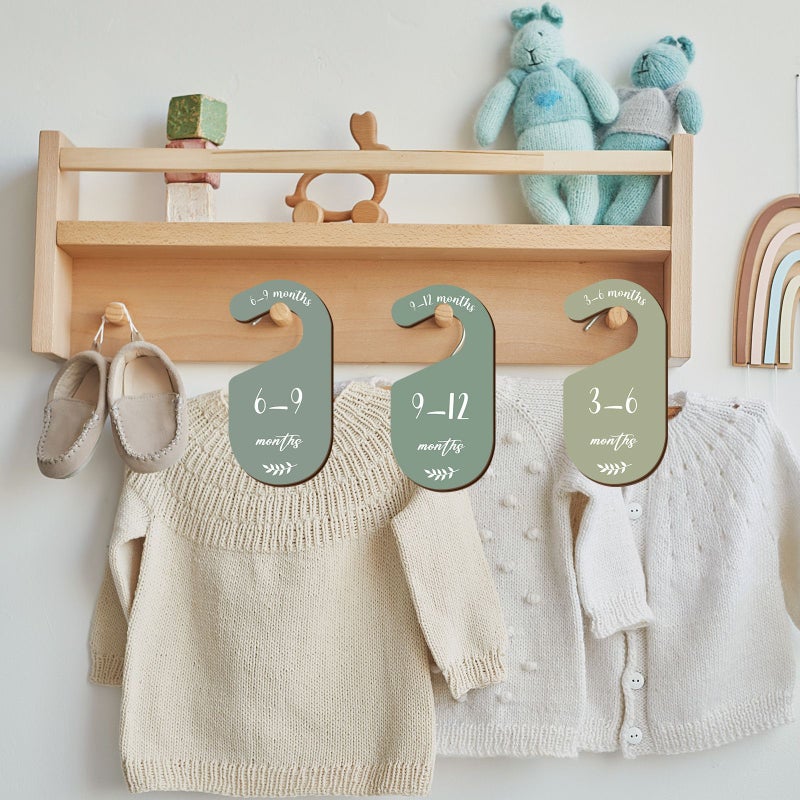 A Set Of Wooden Wardrobe Dividers With Month Labels 0 To 12 Color Coded Hanger Organizers Suitable For Clothing Nurseries And Closet Systems Durable Shower Gifts Size Marking System Decorative Milestone Tracker Partition Separators - Image 2