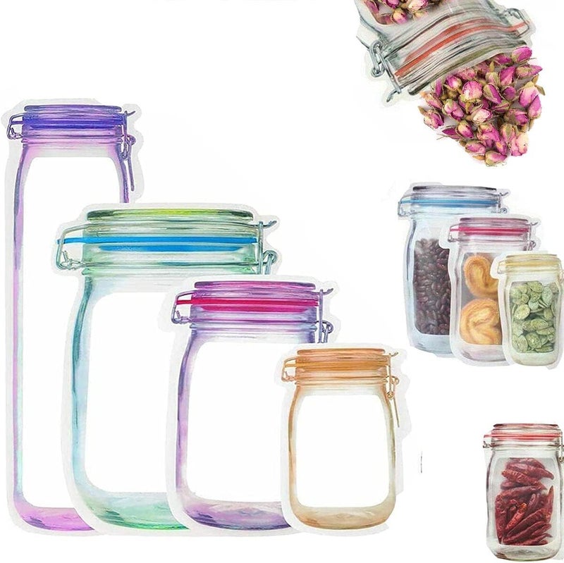 klarako Reusable Mason Jar Ziplock Bags,Mason Jar Bottle Bags,Mason Bottle Zip Lock Bags,Mason Jar Bags Reusable Stand Up,Mason Jar Bottle Pattern Zipper Bags (32PCS) - Image 1