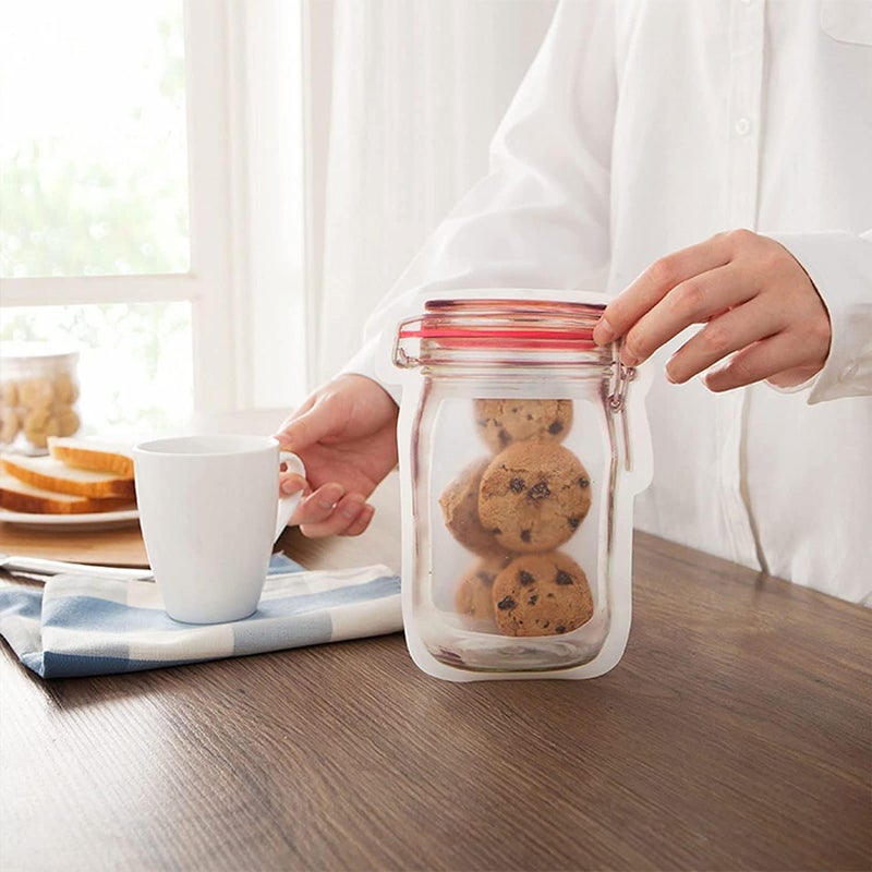 klarako Reusable Mason Jar Ziplock Bags,Mason Jar Bottle Bags,Mason Bottle Zip Lock Bags,Mason Jar Bags Reusable Stand Up,Mason Jar Bottle Pattern Zipper Bags (32PCS) - Image 2