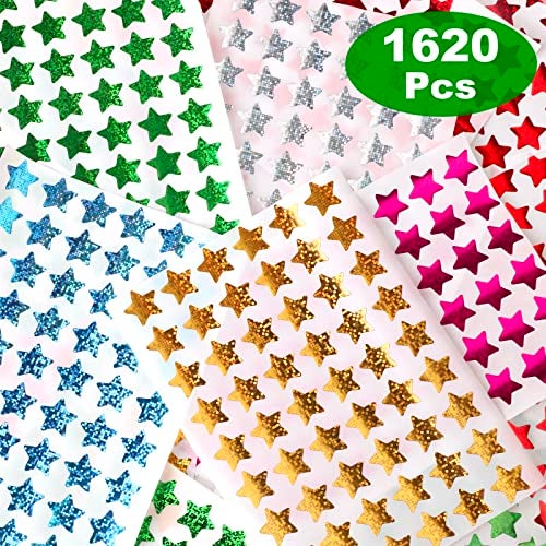 Lrogoe 1620 Pack, 6 Colors, Holographic Small Star Stickers for Kids Reward, Behavior Chart, School Classroom Student Teacher Supplies, 0.6" Diameter - Image 2