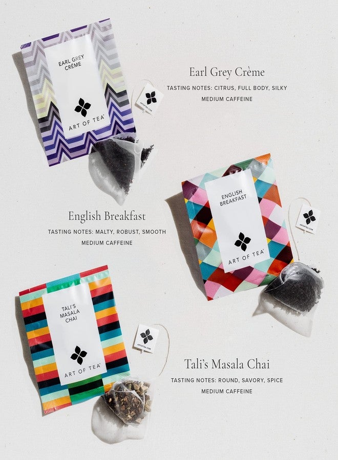 Art of Tea | Assorted Tea Sampler | 12 Count Sampler Box | Breakfast Tea, Earl Grey Creme, Egyptian Chamomile (Non-Caffeinated), French Lemon Ginger (Non-Caffeinated), Green Pomegranate, Mint Green, Tali's Masala Chai, Happy Tea, and White Coconut Creme - Image 2