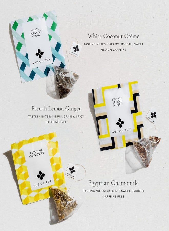 Art of Tea | Assorted Tea Sampler | 12 Count Sampler Box | Breakfast Tea, Earl Grey Creme, Egyptian Chamomile (Non-Caffeinated), French Lemon Ginger (Non-Caffeinated), Green Pomegranate, Mint Green, Tali's Masala Chai, Happy Tea, and White Coconut Creme - Image 4