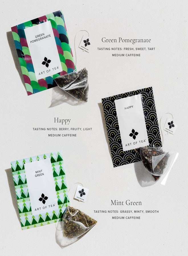 Art of Tea | Assorted Tea Sampler | 12 Count Sampler Box | Breakfast Tea, Earl Grey Creme, Egyptian Chamomile (Non-Caffeinated), French Lemon Ginger (Non-Caffeinated), Green Pomegranate, Mint Green, Tali's Masala Chai, Happy Tea, and White Coconut Creme - Image 3