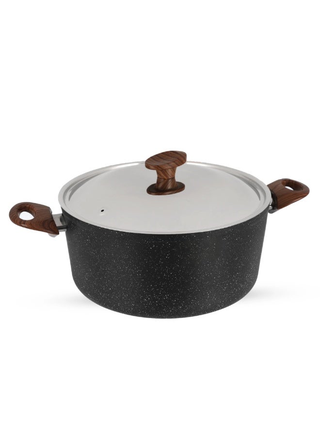Homi Plus Cooking Pot, 28cm, Granite - Black with wooden handle - Image 1