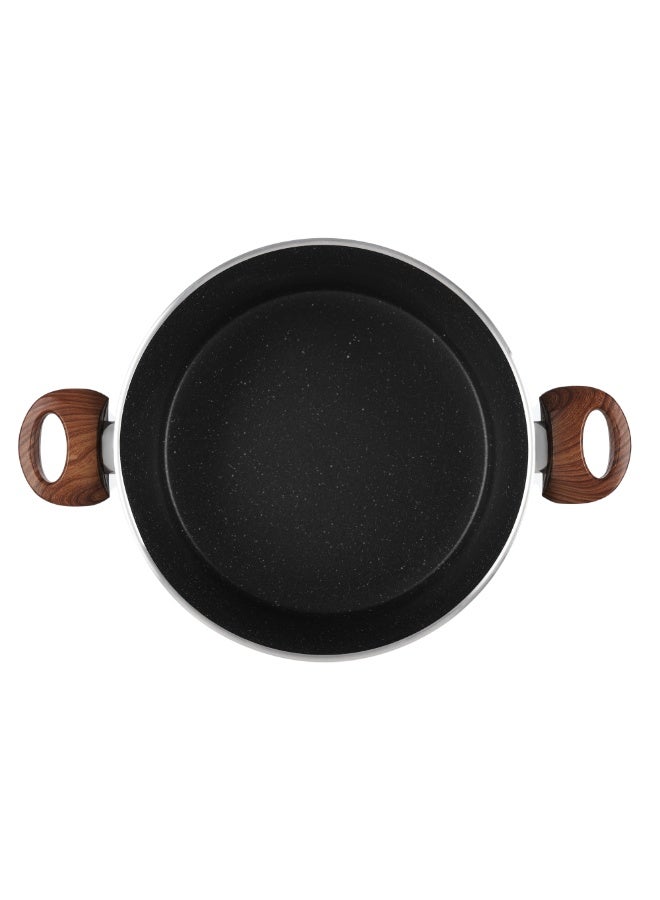 Homi Plus Cooking Pot, 28cm, Granite - Black with wooden handle - Image 3