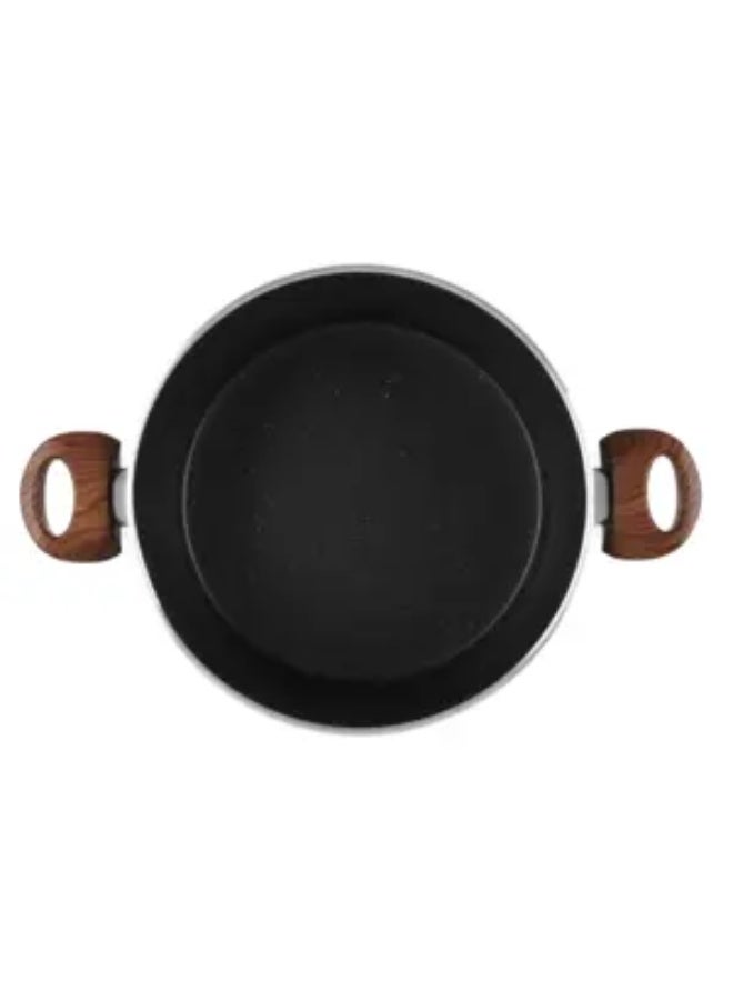 Homi Plus Cooking Pot, 28cm, Granite - Black with wooden handle - Image 2