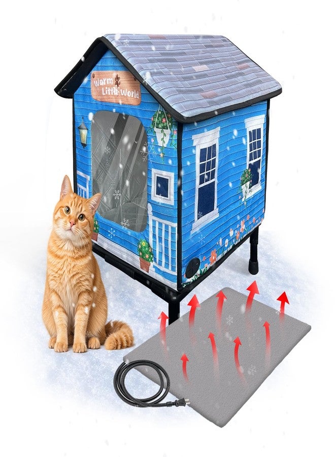 SmartTail Heated Cat House for Outside,Elevated Waterrproof Insulated Heated Outdoor Cat House with Heater for Winter,Soft Cat Bed Escape Door,Safety Outdoor Feral, Stray, and Barn Cats Cat Shelter - Image 1