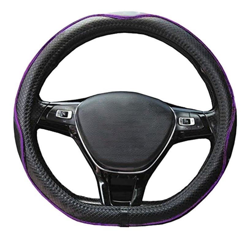 Mayco Bell Flat Bottom Steering Wheel Cover AntiSlipSafetySoftBreathableDurableFull SurroundComfortable Grip Microfiber Leather D Shape Black Purple