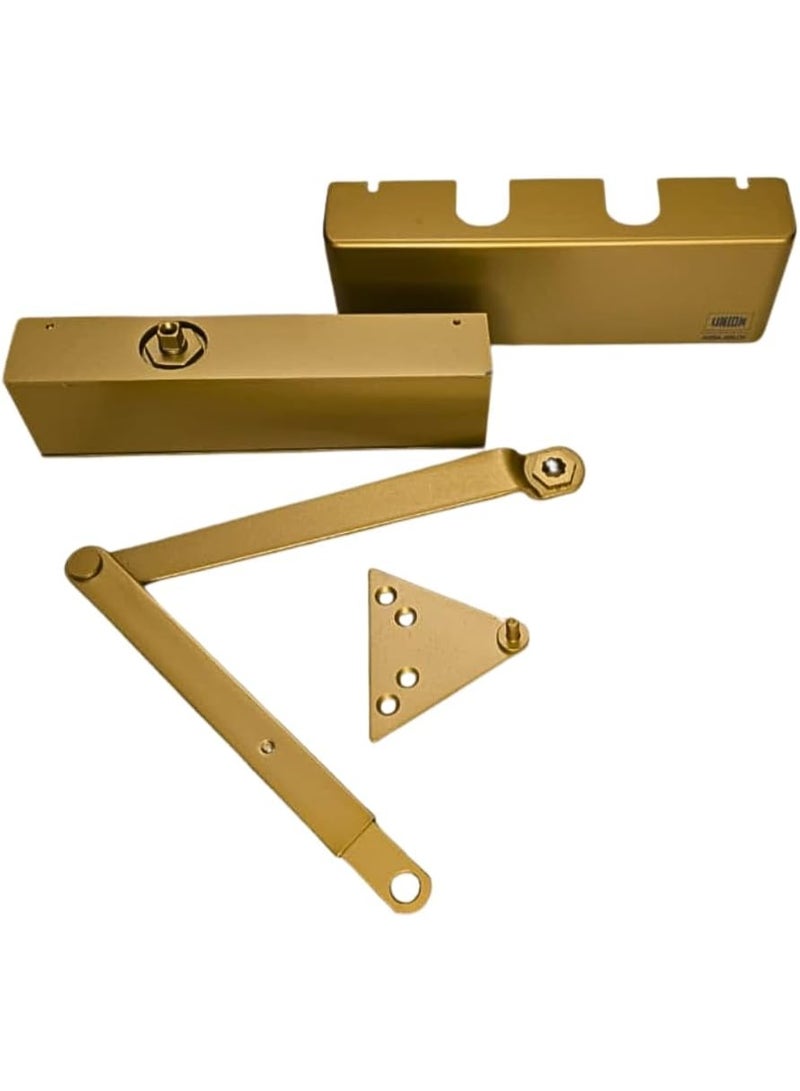 Union J-N8824 Door Closer Overhead Surface Mounted EN 1154 Certified Fire Rated Self Closing Mechanism for Timber Doors up to 950mm Width and 60kg Weight Adjustable Latching Speed Gold Finish - Image 2