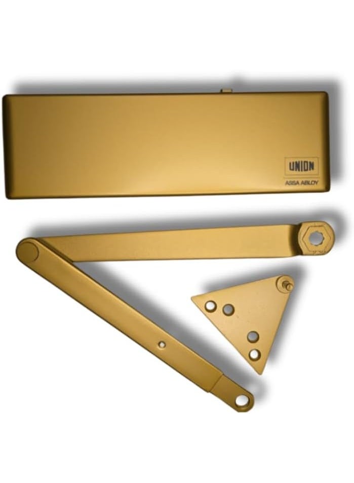 Union J-N8824 Door Closer Overhead Surface Mounted EN 1154 Certified Fire Rated Self Closing Mechanism for Timber Doors up to 950mm Width and 60kg Weight Adjustable Latching Speed Gold Finish - Image 4