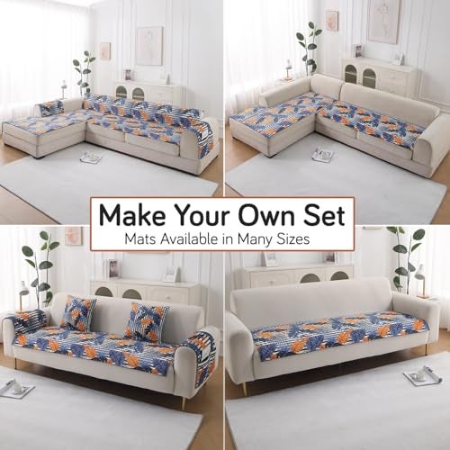 HOKIPO 'LiefNest' Holland Velvet Sofa Cover Mat with Foam Filling for 1/2/3 Seater & L-Shape Sofa. Make Your Own Sofa Cover Set, Mat Size: 120(L) cm, Tropical Leaves Dusk Blue (IN-822-D5) - Image 3