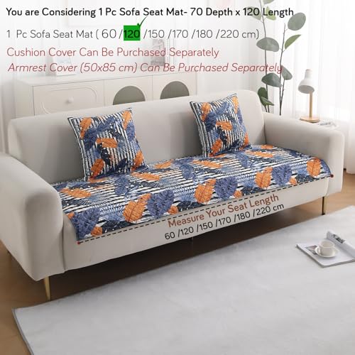HOKIPO 'LiefNest' Holland Velvet Sofa Cover Mat with Foam Filling for 1/2/3 Seater & L-Shape Sofa. Make Your Own Sofa Cover Set, Mat Size: 120(L) cm, Tropical Leaves Dusk Blue (IN-822-D5) - Image 5