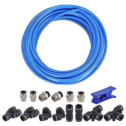 cnaodun Air Line Tubing Kit, CNAODUN 1/4 inch OD 1/6 ID 39.4ft/12 Meter Blue Pneumatic Tubing PU Air hose Pipe Tube Kit for Air Line or Fluid Transfer - Image 1