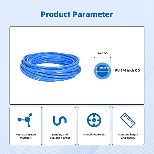 cnaodun Air Line Tubing Kit, CNAODUN 1/4 inch OD 1/6 ID 39.4ft/12 Meter Blue Pneumatic Tubing PU Air hose Pipe Tube Kit for Air Line or Fluid Transfer - Image 3
