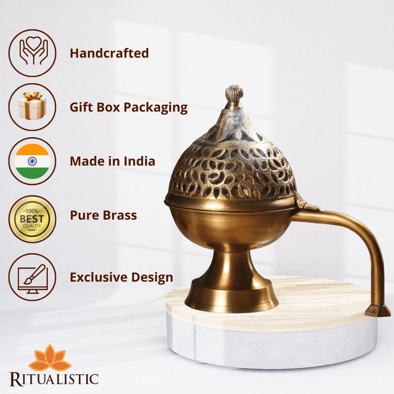 Ritualistic Heritage Brass Hand LobanGold Dhoop Dhuni Burner Sambrani Dhoop Resin and Home Office Temple Prayer Antique lubandan Incense Burner Dhuni - Image 2