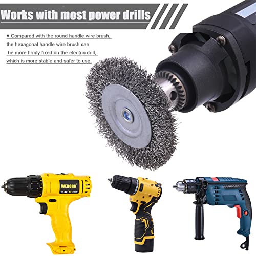 WENORA 6 Pack Wire Wheel Brush for Drill - 1/4 Inch Hex Shank, Coarse Carbon Steel Crimped Wire Wheel for Cleaning Rust - Image 4